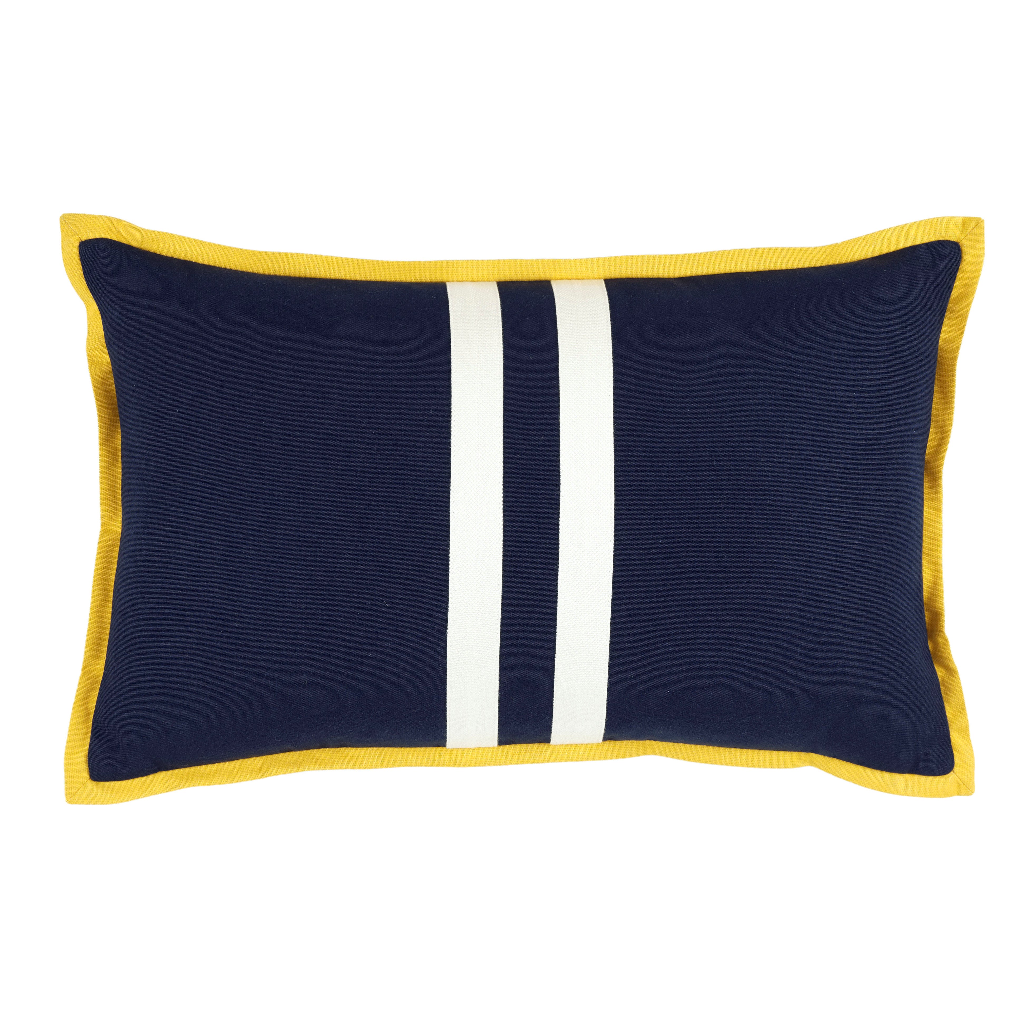Blue Pillow - White Striped and Yellow Piping