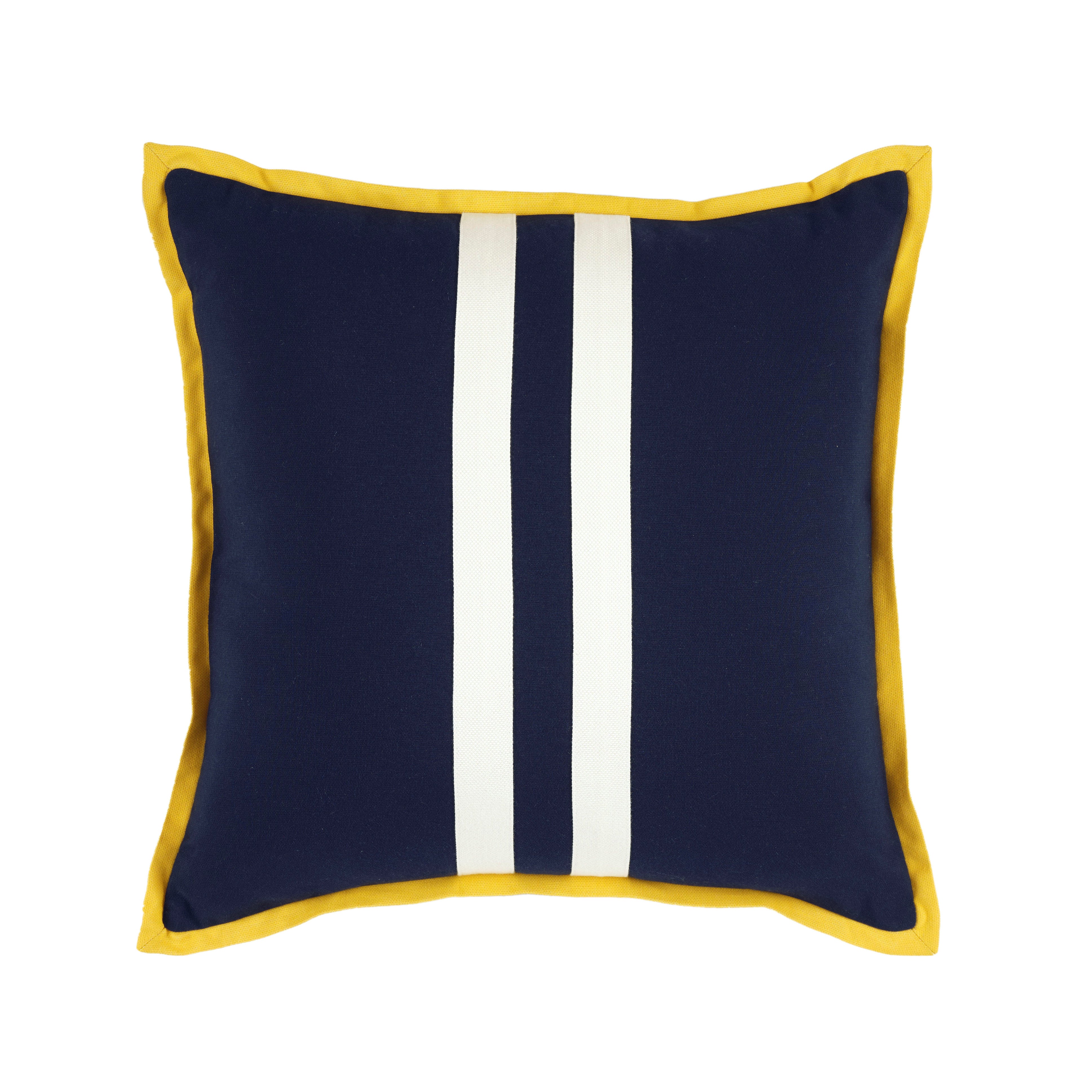 Blue Pillow - White Striped and Yellow Piping
